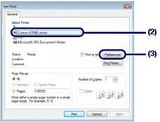 Drukowanie dokumentów (Windows) Strona 10 z 487 Jeśli wybrano inną nazwę drukarki, kliknij i wybierz odpowiednią nazwę. (3) Kliknij przycisk Preferencje (Preferences) (lub Właściwości (Properties)).