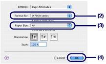 Zostanie wyświetlone okno dialogowe Page Setup. (2) Upewnij się, że w polu Format dla (Format for) wybrano poprawną nazwę drukarki.