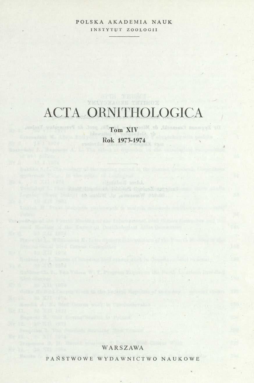 POLSKA AKADEMIA NAUK INSTYTUT ZOOLOGII ACTA ORNITHOLOGICA