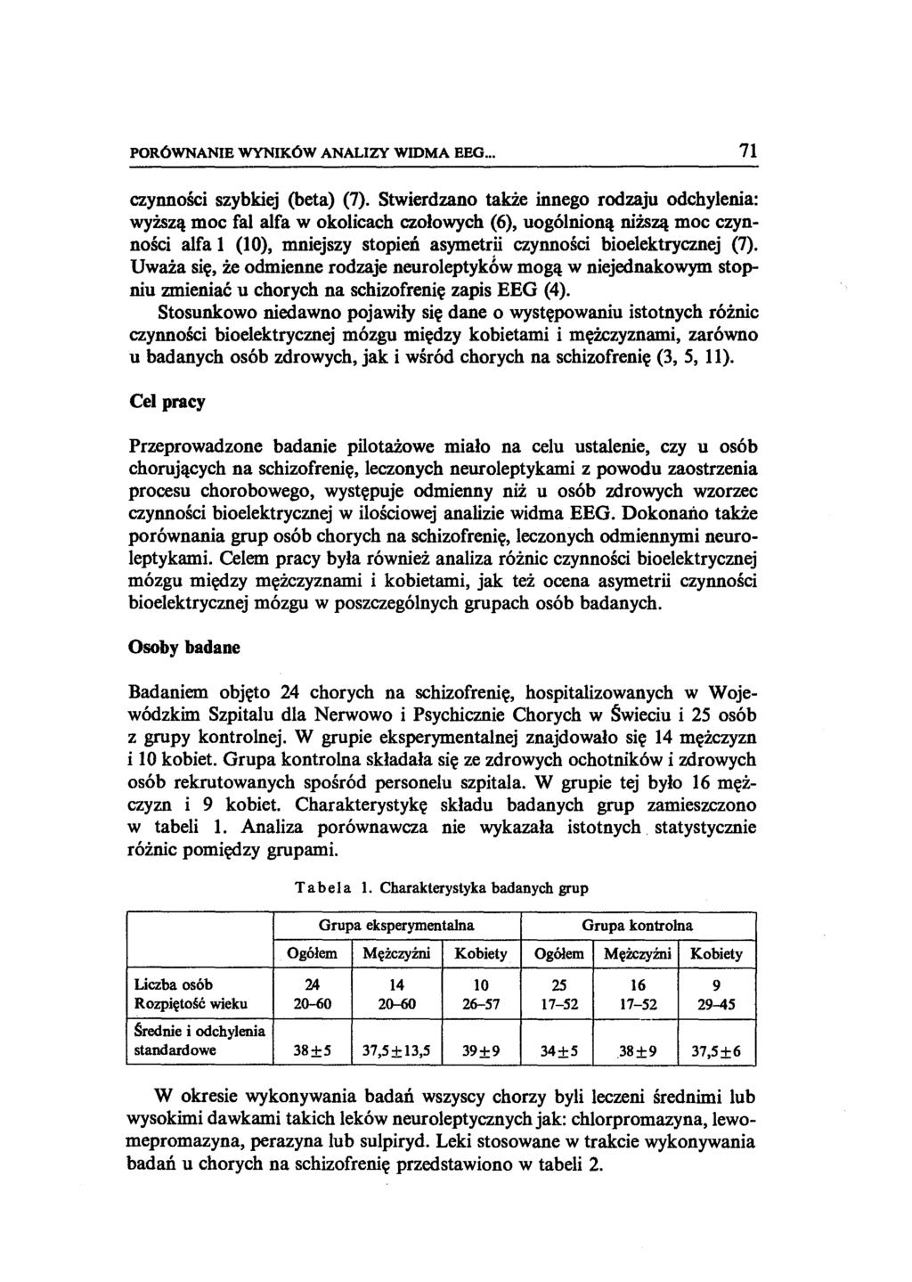 PORÓWNANIE WYNIKÓW ANALIZY WIDMA EEG... 71 czynności szybkiej (beta) (7).