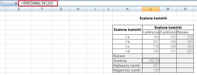 Oprócz sumy, do analizy wyników, często przydają się funkcje statystyczne.