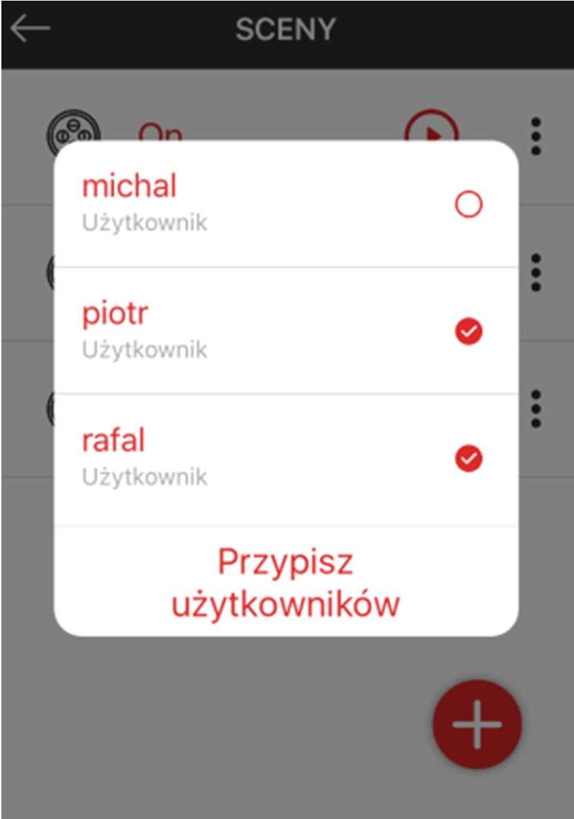 W celu przypisania sceny do użytkownika należy z menu edycyjnego sceny wybrać opcję Użytkownicy.