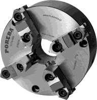 IN 6350 3-jaws, 4-jaws and 6-jaws, self-centering steel body scroll chucks with IN 6350 mounting, - plain back mounting - T504, T505, T704, T705, T806, T807; - plain back and front mounting - T574,