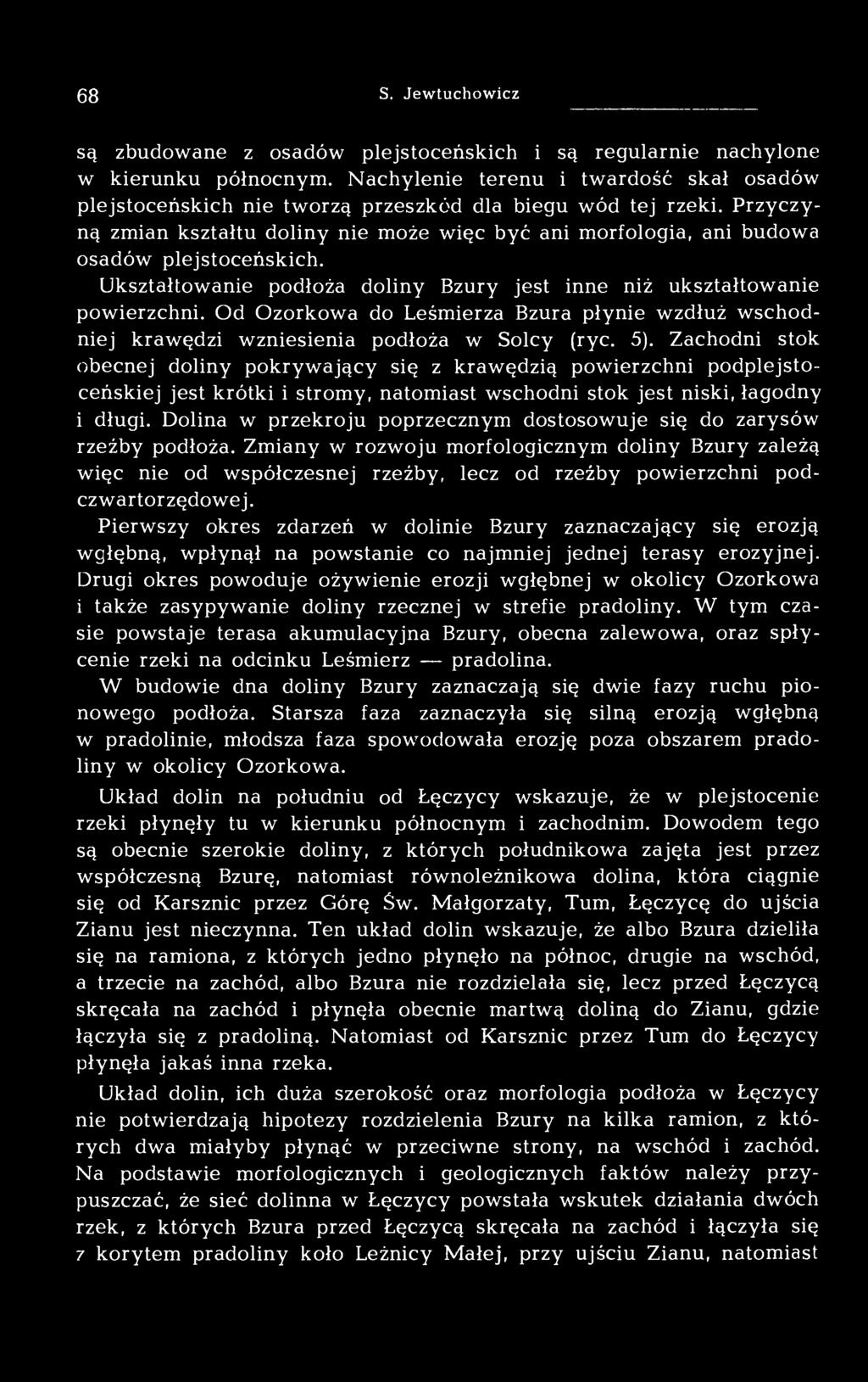 Przyczyną zmian kształtu doliny nie może więc być ani morfologia, ani budowa osadów plejstoceńskich. Ukształtowanie podłoża doliny Bzury jest inne niż ukształtowanie powierzchni.