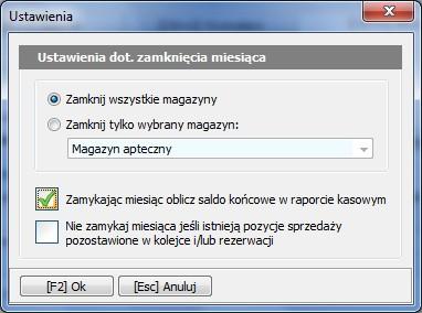 6. W zakładce Akcja wybieramy przez F4 Zmień zadanie Zamknij miesiąc.