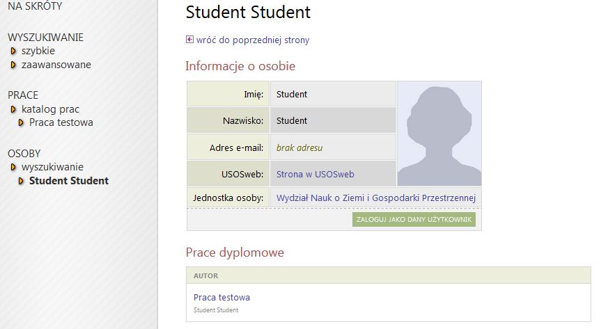 3. Korzystając z sekcji Wyszukiwarka osób, wyszukać studenta, któremu należy zmienić status pracy. 4.