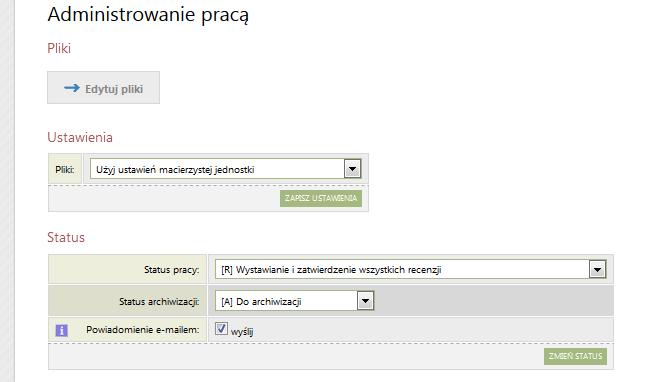 Wyświetlona zostanie strona z danymi dotyczącymi pracy (status, informacje, recenzje).