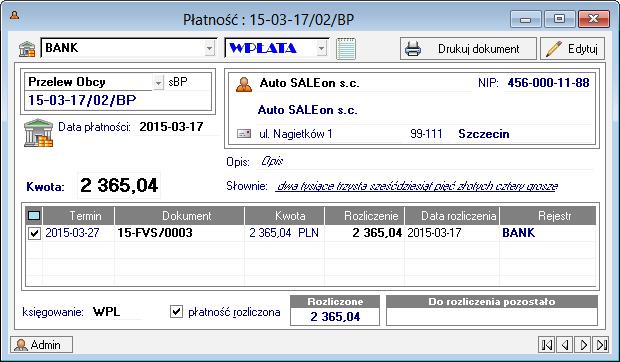 4.3.13 Płatności Termin ten oznacza pieniądze, które zostały faktycznie przekazane lub przyjęte przez firmę (w wyniku wypłat lub wpłat kontrahentów).