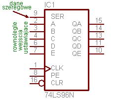 c. Rejestr szeregowo-równoległy. Wyzeruj rejestr. W tej części eksperymentu informacja do rejestru będzie wpisywana przy użyciu wejścia serial info.