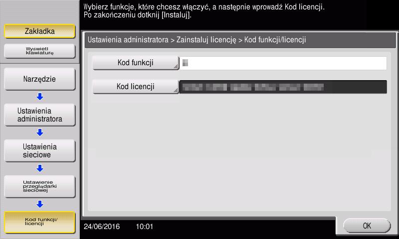 Korzystanie z funkcji przeglądarki internetowej 4.2 4 4 Wprowadzić zanotowany wcześniej kod licencji.