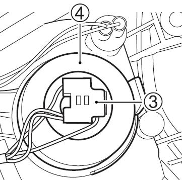 3. Odłącz kostkę elektryczną (3) z żarówki. 4. Zdejmij gumowy kaptur (4). 5.