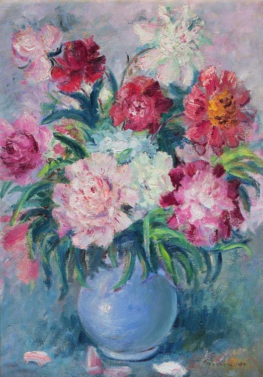 24. Jan KSIążEK (1901-1964) Kwiaty Olej, tektura, 72,5 x 61,5 cm, sygn. p.g.: jan Książek (19)46? 7.500,- w latach 1920-1924 i 1929/30 studiował w asp w Krakowie u j. Mehoffera.