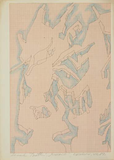 53. leszek DutKA (1921-2014) z cyklu: POstacie, 1989 Rysunek, ołówek, kredka, papier milimetrowy, 41,7 x 29,6 cm, sygn. p.d.: Ld.N.89. 600,- 54.