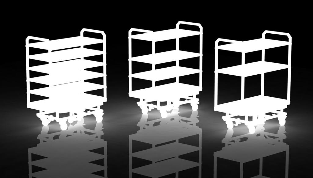 Height and number of shelves of the trolleys can be according to the needs.