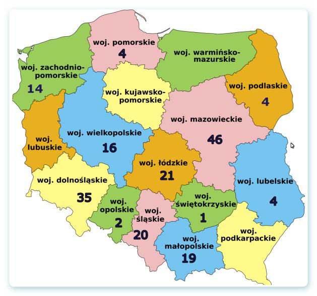 Diagram: Uczestnicy kursów adaptacyjnych i kursów języka polskiego w formie obozów Uczestnicy kursów adaptacyjnych i kursów języka polskiego w formie obozów pochodzili z 12 województw (dolnośląskie,