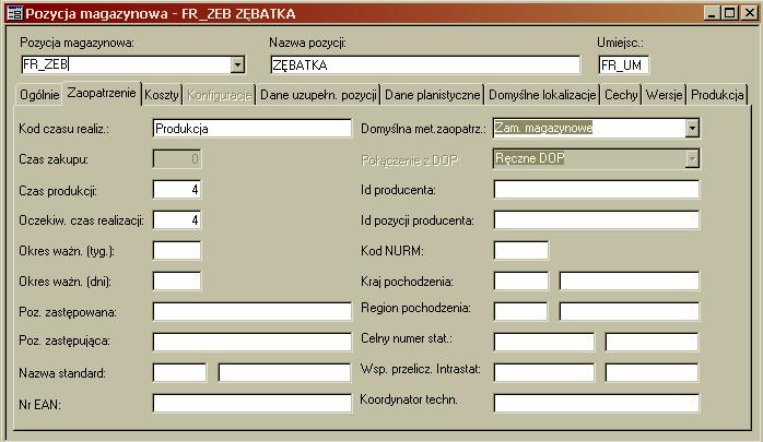 Efektem kalkulacji czasu realizacji produkcji jest wyliczenie i zapisanie w bazie danych systemu czasów produkcji poszczególnych pozycji magazynowych