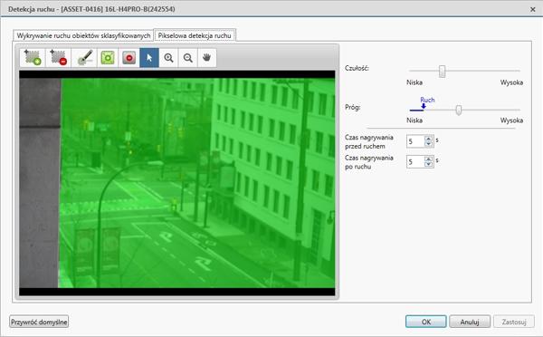 kliknij ten przycisk, a następnie narysuj zielone prostokąty, aby zdefiniować obszary wykrywania ruchu pikselowego.