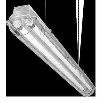 system COSMO 3 Oświetlenie wnętrzowe Indoor lighting Pyłoszczelna, strugoodporna, nastropowa lub zwieszana oprawa świetlówkowa, o podwyższonej odporności na określone, także nieobojętne chemicznie,