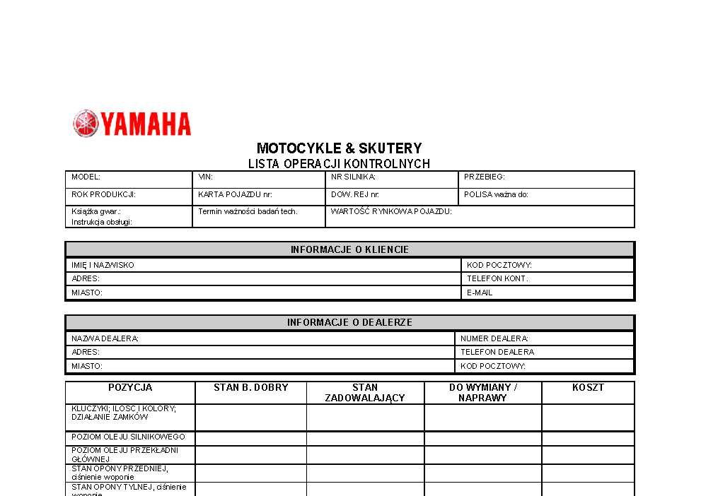 ZAŁĄCZNIK NR 2 DO REGULAMINU Promocji Yamaha
