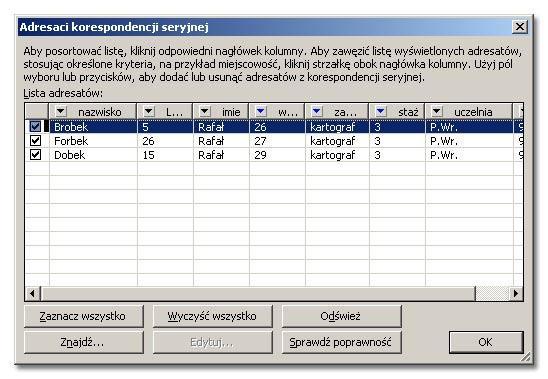 Lista kartografów z 3-letnim stażem poniżej 30 roku życia.