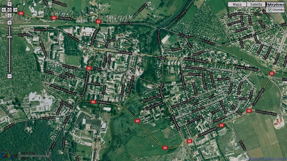 Karol Dąbrowski, Piotr Sawicki Prezentacja przetworzonej ortofotomapy wymaga ustawienia kursora myszy na jeden z dostępnych w serwisie Google Maps rodzajów map.