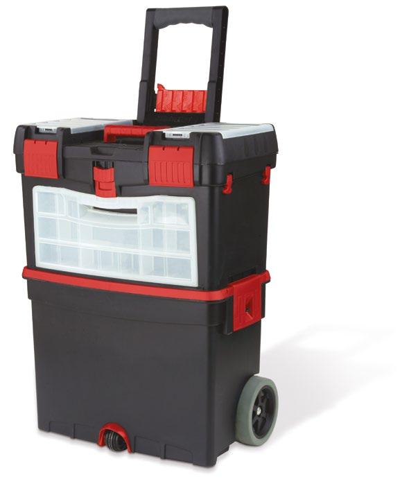 It is equipped with 3 additional organizers; it has mobile design which facilitates transportation and a pulled out handle Skrzynka na
