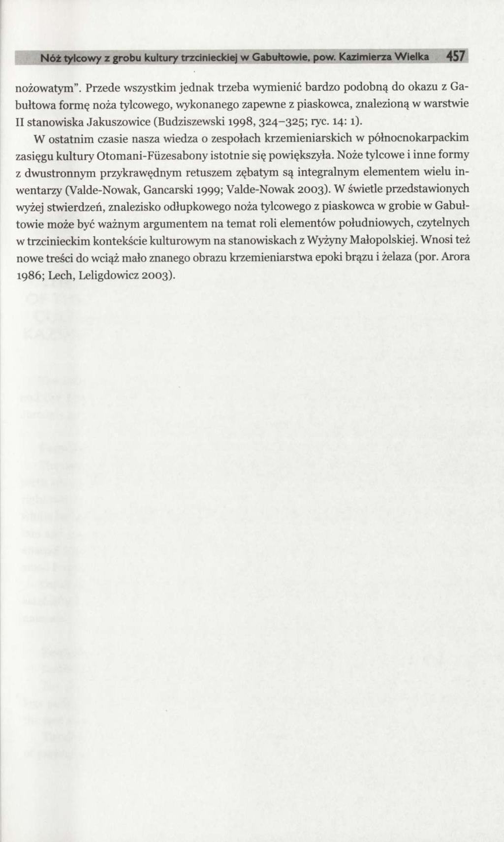 Nóż tylcowy z grobu kultury trzcinieckiej w Gabułtowie, pow. Kazimierza Wielka 457 nożowatym".
