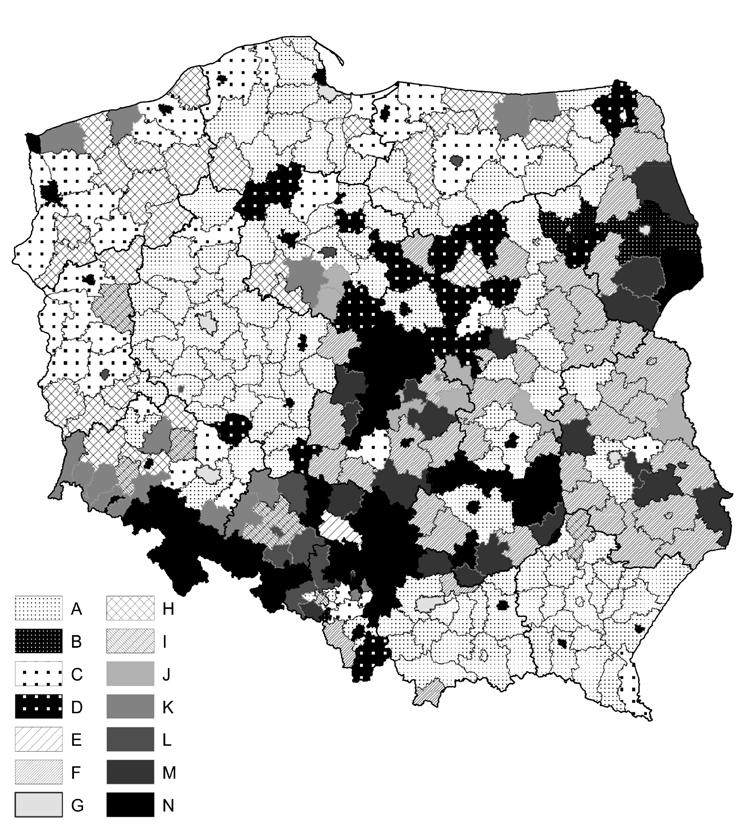 Przestrzenne zróżnicowanie przemian demograficznych w Polsce 69 m. Warszawy.