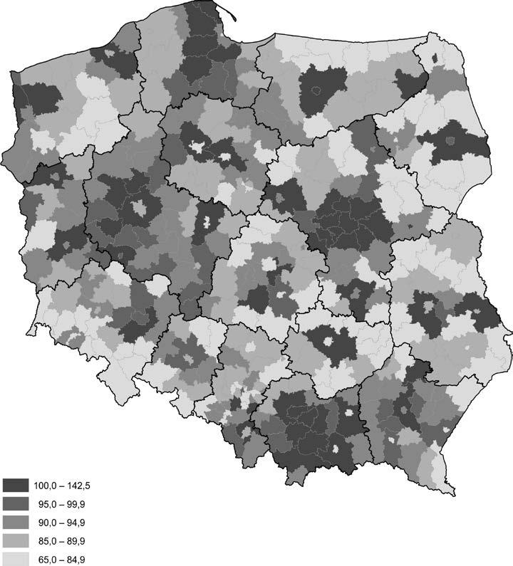 70 Sławomir Kurek W perspektywie najbliższych dekad, przebiegające procesy demograficzne będą prowadzić do jeszcze większej polaryzacji przestrzennej pomiędzy obszarami metropolitalnymi a