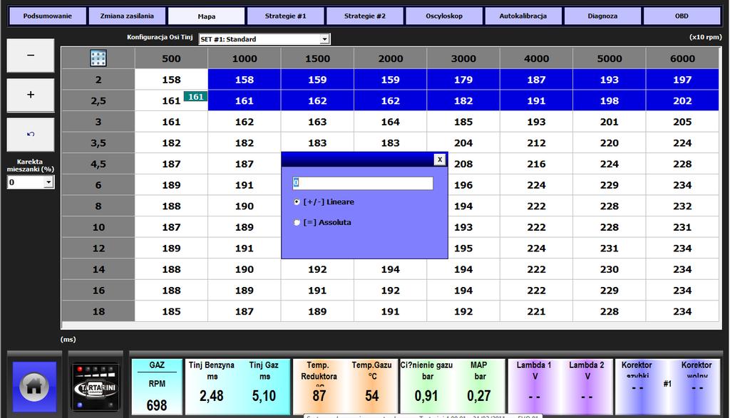 Str 21 Mapa jest zbudowana w oparciu o zależność czasu wtrysku benzyny od prędkości obrotowej silnika.