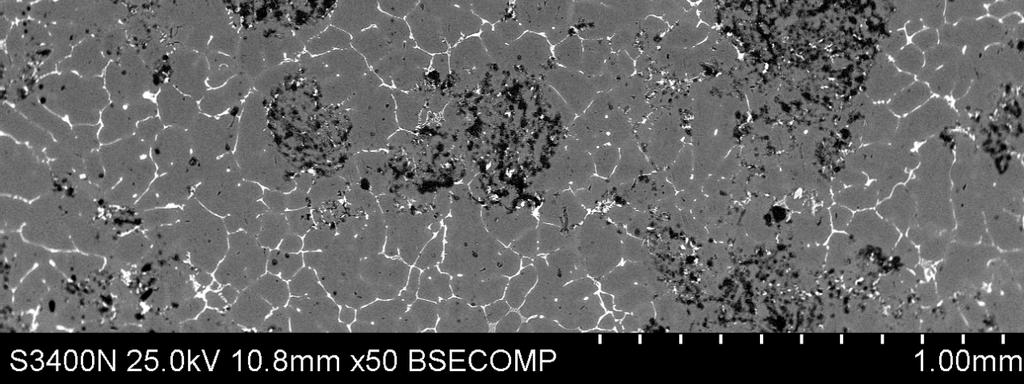 Structure of AlMg-AlN composite casting after processing in electromagnetic field Rysunek 3 przedstawia analogiczny kompozyt uzyskany z uŝyciem pola magnetycznego podczas krzepnięcia odlewu próbnego.