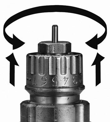 Nastawa wstępna W zaworach firmy Danfoss nastawa wstępna realizowana jest przez zmianę ustawienia specjalnego pierścienia z wyraźnie oznaczoną skalą od 1 do 7 i N.