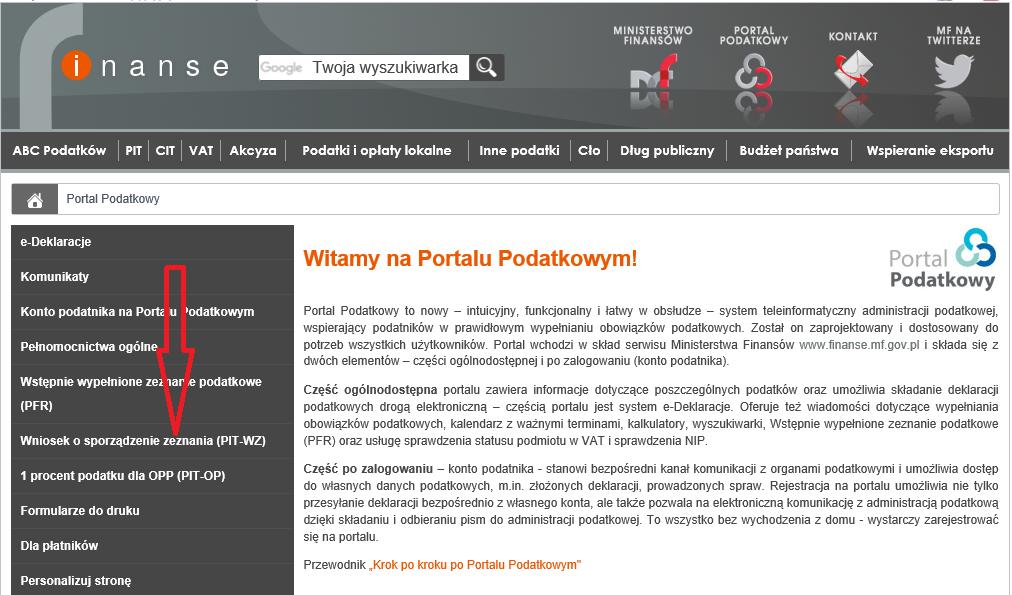 6. ZŁOŻENIE WNIOSKU PIT-WZ PRZY UŻYCIU FORMULARZA ONLINE W celu złożenia wniosku PIT-WZ o sporządzenie przez urząd skarbowy zeznania podatkowego za rok 2016 należy wykonać kroki przedstawione poniżej.