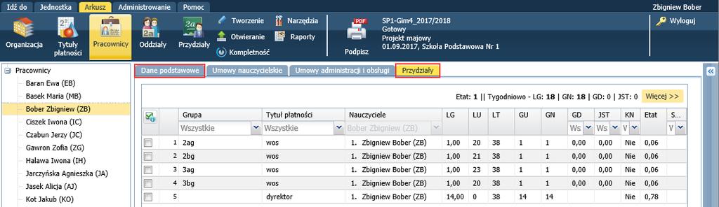 Organizacja pracy przedszkola Raport ten można wykonać dla oddziałów przedszkolnych i wykazuje on godziny pracy nauczycieli w oddziałach w poszczególnych dniach tygodnia. 1.