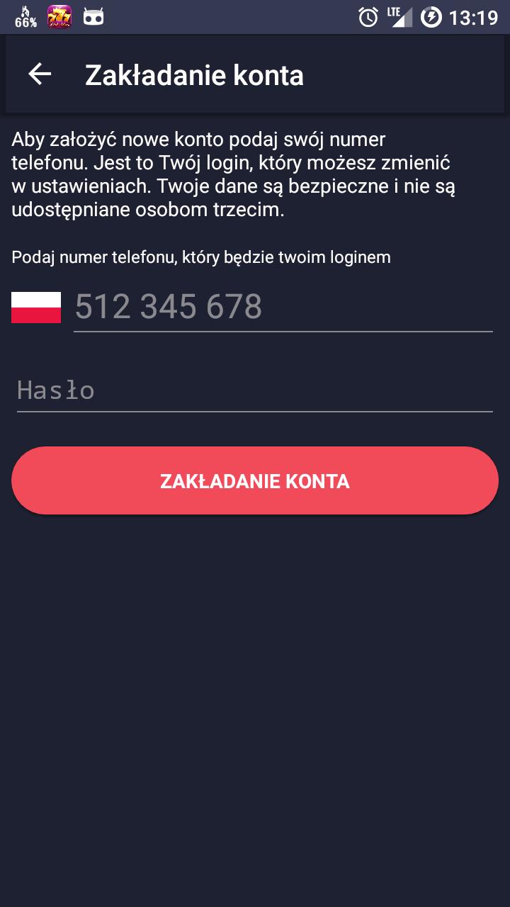 INSTRUKCJA OBSŁUGI 1.2. TWORZENIE LOGINU I HASŁA Kolejnym krokiem przy zakładaniu konta jest podanie numeru telefonu i hasła.