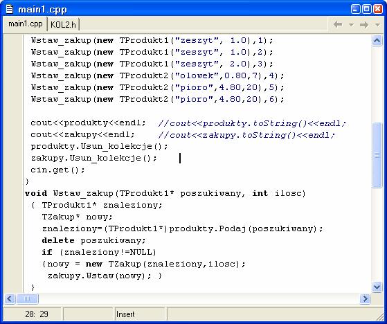 Przykład programu 2 generowanie kodu jednej klasy z jednego szablonów Instancja kolekcji elementów typu TAbstrakcyjny przy pobraniu