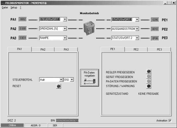 Serwis Diagnoza bus z MOVITOOLS 17 Monitor fieldbus w MOVITOOLS Monitor fieldbus w MOVITOOLS umożliwia komfortowe sterowanie i wizualizację cyklicznych danych procesowych MOVIMOT 1199394827