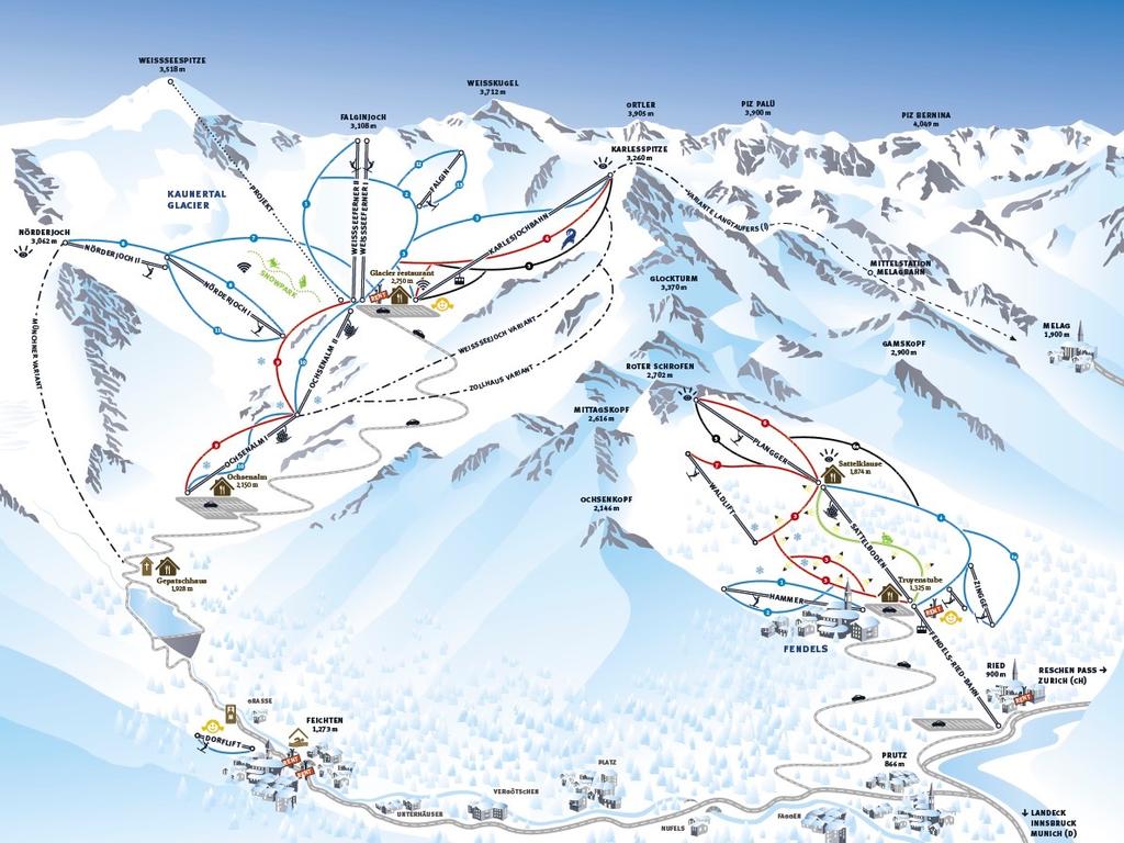 Kaunertaler Gletscher Lodowiec Kaunertale oferuje doskonałe warunki do uprawiania młodych, modnych dyscyplin sportowych, a jego atrakcje są