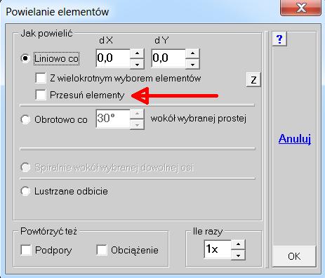 133 Rozszerzono działania opcji Powiel z menu Elementy o możliwość przesunięcia wybranych elementów.