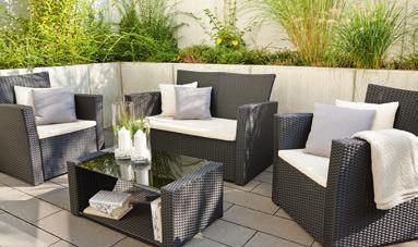3 BRANTFORD Zestaw mebli Monaco materiał: polipropylen, poliester 180 g/m 2 w zestawie: sofa 2-osobowa, 2 fotele, stolik z funkcją schowka, poduszki nr 112481 - grafit nr