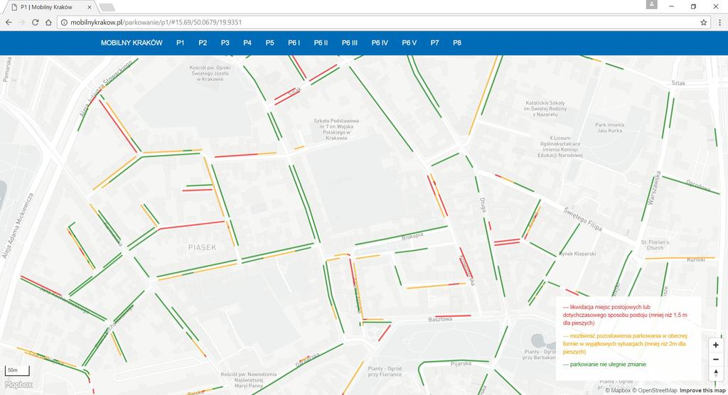 Strona internetowa z zaznaczeniem stanu