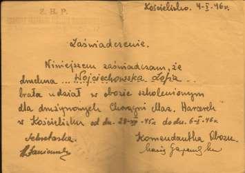 koło Lądka Zdroju Obóz Hufca Harcerek w Siedzowie k/sobienich Jezior komendantka Janina Cabaj 1948 Hufcowy obóz z programem HSP w Brzozowej k/sobieszyna