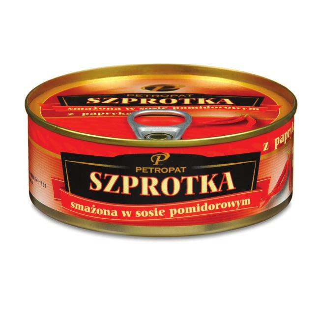 Szprotka smażona w sosie pomidorowym z chili Masa netto: 230g Masa netto ryb: 0g Skład: Szprot - 52%, sos pomidorowy - 45%, papryka chili - 3%, mąka pszenna Szprotka smażona w sosie pomidorowym z