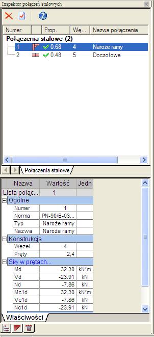 Następnie uruchamiamy obliczenia dla kolejnych połączeń wybierając połączenie które chcemy policzyć z okna