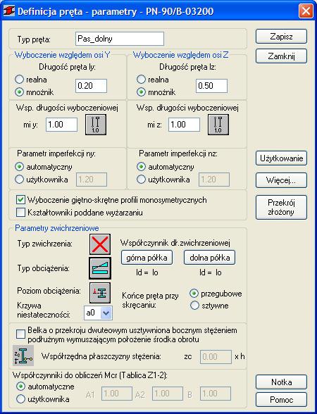 Tworzymy jeszcze jeden typ Krzyżulce_i_słupki, w którym ustawiamy długości wyboczeniowe