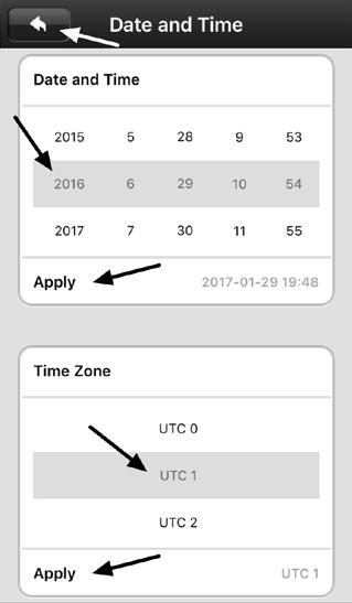 W przypadku systemu ios ustaw datę i godzinę, przesuwając palcem w górę lub w dół. W celu potwierdzenia naciśnij przycisk znajdujący się po lewej stronie od daty i godziny.
