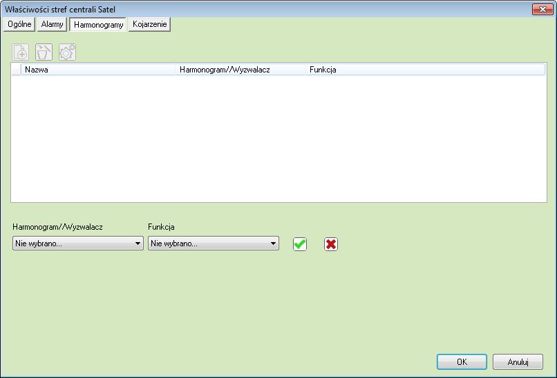 Po wybraniu przycisku Dodaj pojawi się pole wyboru: - Harmonogram / wyzwalacz wybór harmonogramu sterującego wyjściem - Funkcja Wybór funkcji umożliwia aktywację wyjścia Możliwe jest dodanie wielu