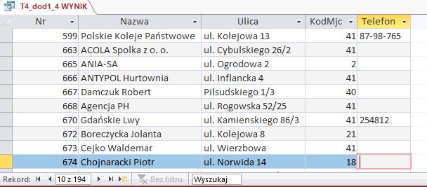 Wprowadzenie do SQL TEMAT 4 - Zadania dodatkowe 1. Znaleźć firmy, z którymi nie była przeprowadzona żadna transakcja.