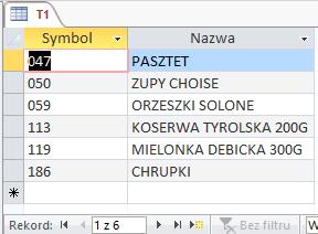 Krok 3: T1-T2; wynik w T1 DELETE DISTINCTROW T1.