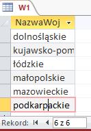 6. Utworzyć za pomocą kwerendy tabelę "W1" o schemacie {NazwaWoj} województw firm, którym Nasza firma sprzedawała albo od nich kupowała kawę na kwotę większą niż 30 zł jednorazowo oraz tabelę "W2"